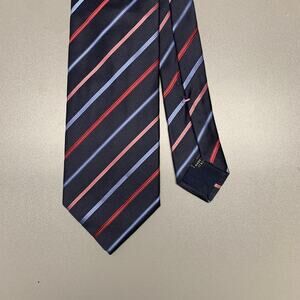 BORRELLI Navy Red Diagonal Stripe Silk Tie
